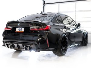 BMW M3 Performance Exhaust - AWE Tuning - Track Edition Cat-Back, Chrome Silver Quad 4.5 in Double-Walled Slash-Cut Tips - Chrome Silver - `21-`27